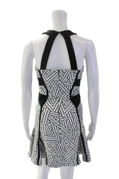 Parker Womens Geometric Print Sleeveless A Line Dress White Black Size Small