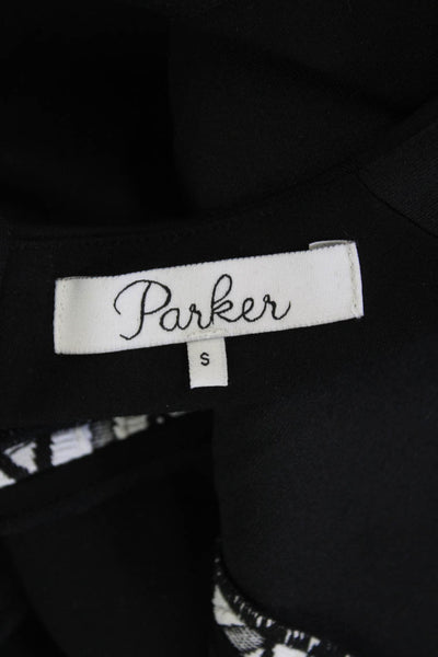 Parker Womens Geometric Print Sleeveless A Line Dress White Black Size Small
