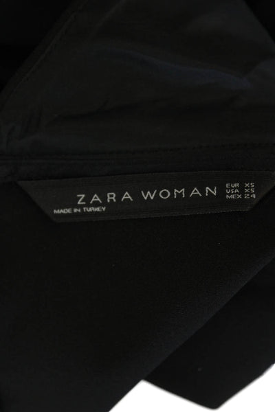 Zara Woman Womens V Neck Bow Back A Line Dress Black Size Extra Small