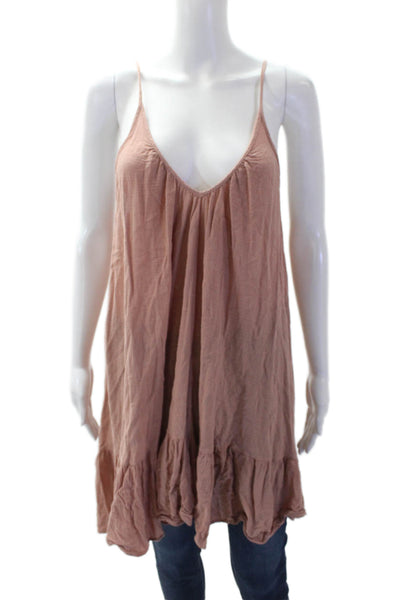 9 Seed Womens Textured V-neck Spaghetti Strap Lined Blouse Pink OS