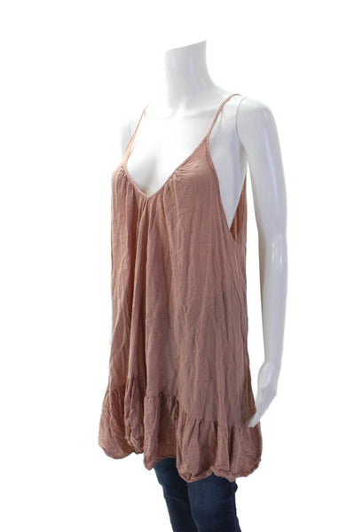 9 Seed Womens Textured V-neck Spaghetti Strap Lined Blouse Pink OS