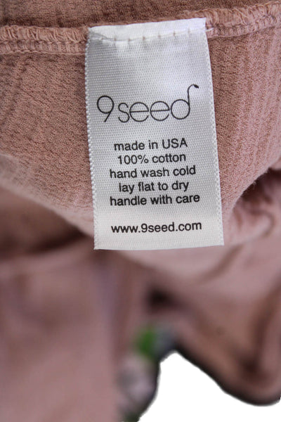 9 Seed Womens Textured V-neck Spaghetti Strap Lined Blouse Pink OS