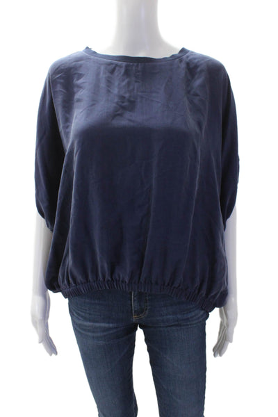 Unsubscribed Womens Scoop Neck Short Sleeve Blouse Blue Size M