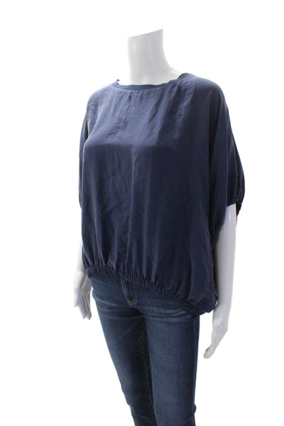Unsubscribed Womens Scoop Neck Short Sleeve Blouse Blue Size M