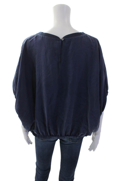 Unsubscribed Womens Scoop Neck Short Sleeve Blouse Blue Size M