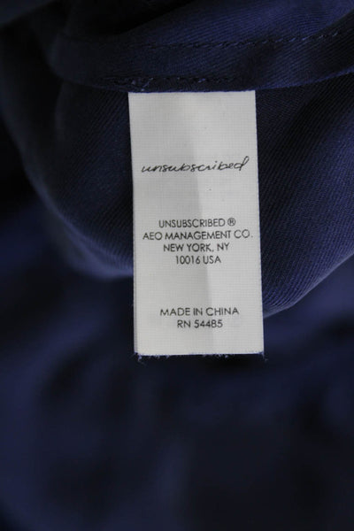Unsubscribed Womens Scoop Neck Short Sleeve Blouse Blue Size M