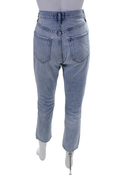 Agolde Womens Distress Fly Button High Rise Straight Leg Jeans Blue Size 24