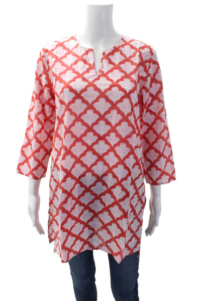 Roller Rabbit Womens Cotton Long Sleeve V-neck Printed Blouse Red Size M