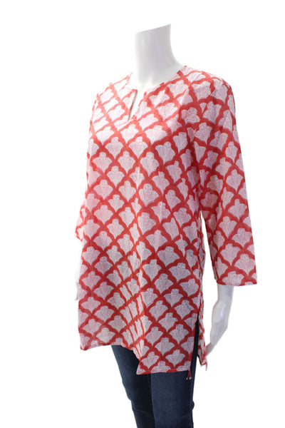 Roller Rabbit Womens Cotton Long Sleeve V-neck Printed Blouse Red Size M