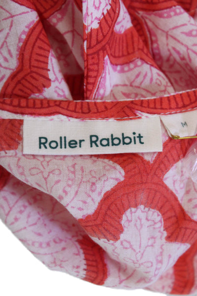 Roller Rabbit Womens Cotton Long Sleeve V-neck Printed Blouse Red Size M
