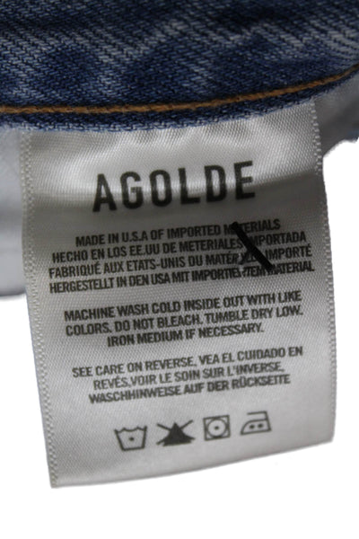 Agolde Womens Distress Fly Button High Rise Straight Leg Jeans Blue Size 24