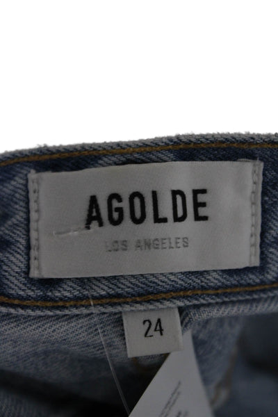 Agolde Womens Distress Fly Button High Rise Straight Leg Jeans Blue Size 24
