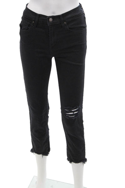 Levis Womens High Rise Straight Leg Crop Jeans Black Cotton Size 25