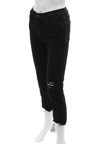 Levis Womens High Rise Straight Leg Crop Jeans Black Cotton Size 25