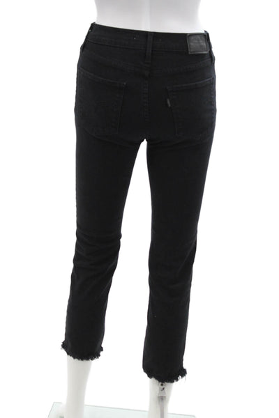 Levis Womens High Rise Straight Leg Crop Jeans Black Cotton Size 25