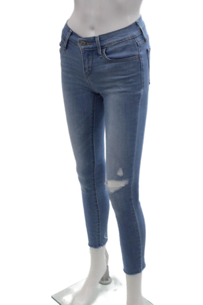 Levis Womens High Rise 70's Super Skinny Leg Jeans Blue Cotton Size 24
