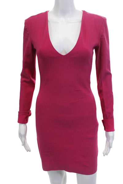 Amanda Uprichard Womens V-Neck Long Sleeve Zipped Sheath Dress Pink Size XS
