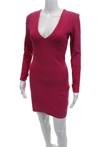 Amanda Uprichard Womens V-Neck Long Sleeve Zipped Sheath Dress Pink Size XS