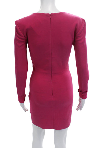 Amanda Uprichard Womens V-Neck Long Sleeve Zipped Sheath Dress Pink Size XS