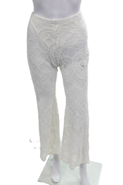 Night Cap Womens Floral Lace Texture Slip-On Flare Leg Casual Pants White Size 4