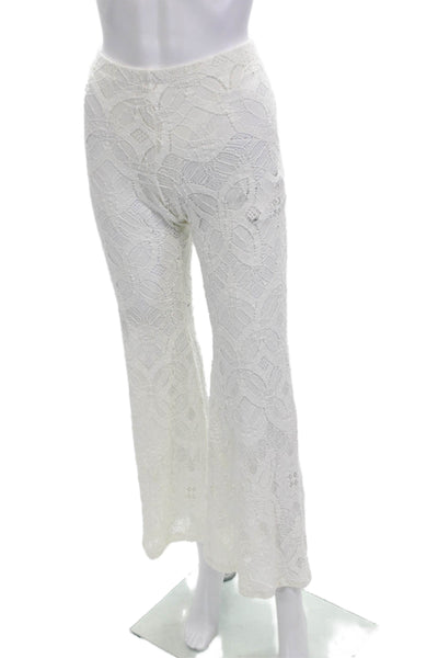 Night Cap Womens Floral Lace Texture Slip-On Flare Leg Casual Pants White Size 4