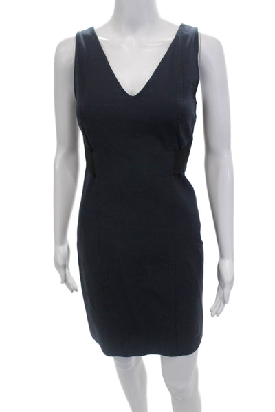 Theory Womens Cotton Cross Strappy Back Zipped Sheath Dress Navy Size 0