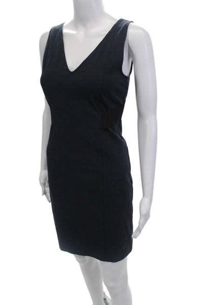 Theory Womens Cotton Cross Strappy Back Zipped Sheath Dress Navy Size 0