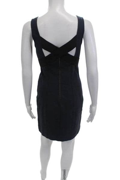 Theory Womens Cotton Cross Strappy Back Zipped Sheath Dress Navy Size 0