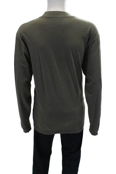 John Elliott Mens Crew Neck Cotton Long Sleeve Shirt Olive Green Size 2
