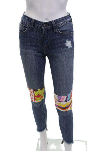 Joes Womens Cotton Graphic Fruit Fringed Hem Skinny Jeans Blue Size EUR 24
