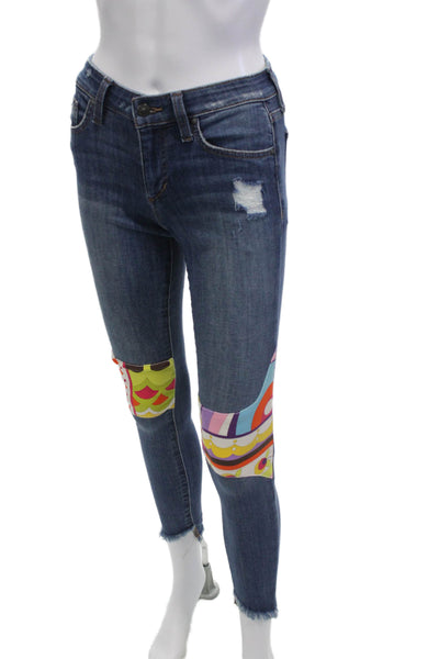 Joes Womens Cotton Graphic Fruit Fringed Hem Skinny Jeans Blue Size EUR 24