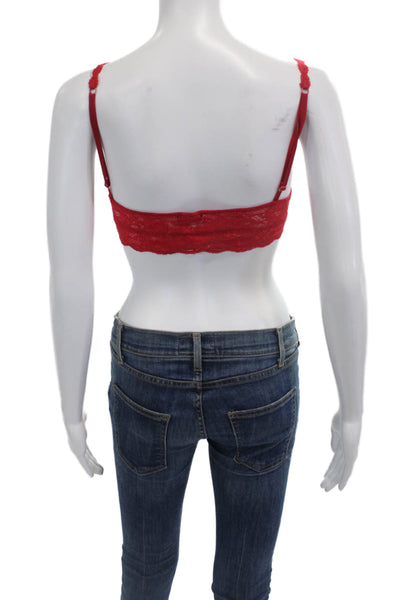 Cosabella Womens Floral Lace Sweetheart Neckline Cropped Blouse Top Red Size M