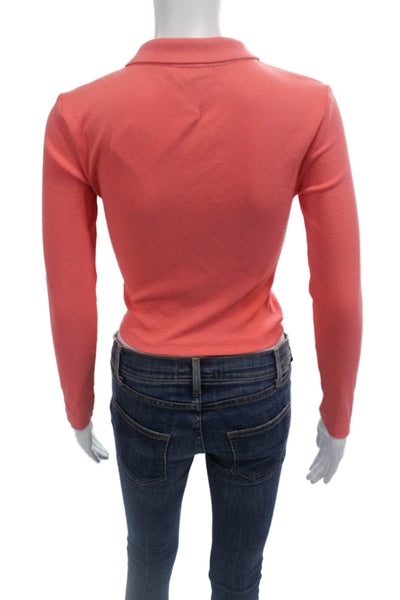 Zara Womens Cotton Collared Ruched Long Sleeve Buttoned-Down Blouse Pink Size S