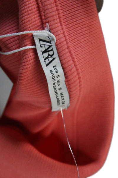 Zara Womens Cotton Collared Ruched Long Sleeve Buttoned-Down Blouse Pink Size S