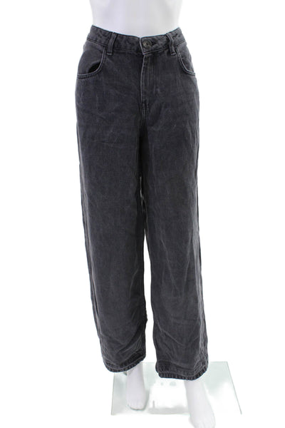 Zara Womens High Rise Zip Up Wide Leg Jeans Black Cotton Size Medium