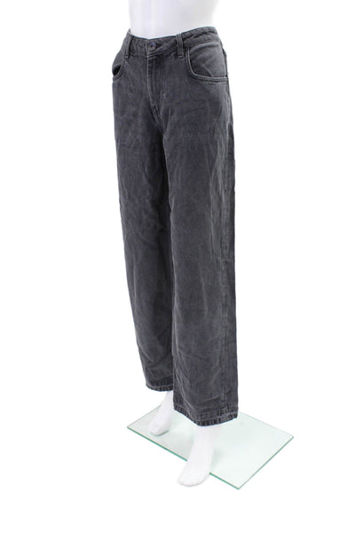 Zara Womens High Rise Zip Up Wide Leg Jeans Black Cotton Size Medium