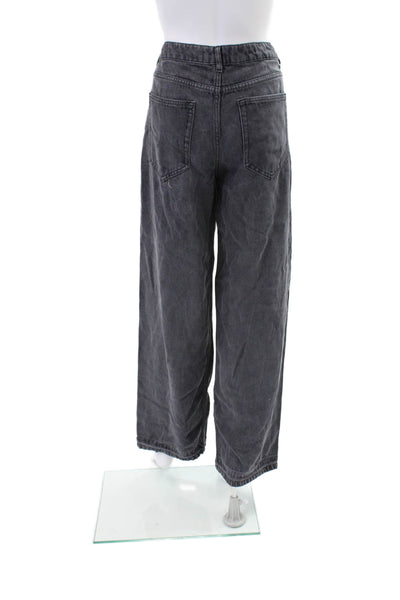Zara Womens High Rise Zip Up Wide Leg Jeans Black Cotton Size Medium