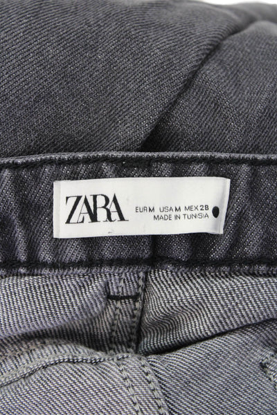 Zara Womens High Rise Zip Up Wide Leg Jeans Black Cotton Size Medium