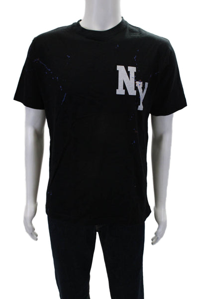 Zara Mens Crew Neck Graphic Print Short Sleeve T-Shirt Black Size M