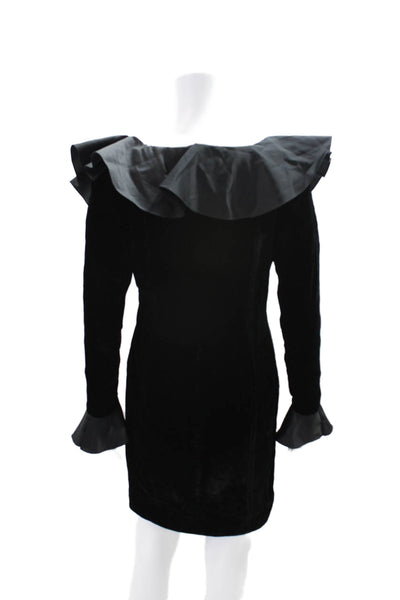 Roland Nivelais Vintage Womens Velvet Ruffled V Neck Dress Black Size 6