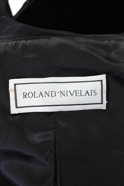 Roland Nivelais Vintage Womens Velvet Ruffled V Neck Dress Black Size 6