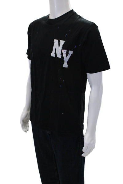 Zara Mens Crew Neck Graphic Print Short Sleeve T-Shirt Black Size M
