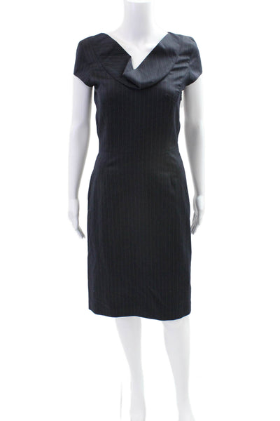 Joseph Womens Pinstriped Short Sleeves Belted Dress Navy Blue Wool Size EUR 36