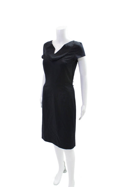 Joseph Womens Pinstriped Short Sleeves Belted Dress Navy Blue Wool Size EUR 36