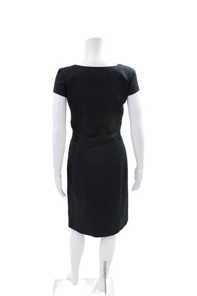 Joseph Womens Pinstriped Short Sleeves Belted Dress Navy Blue Wool Size EUR 36