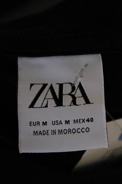 Zara Mens Crew Neck Graphic Print Short Sleeve T-Shirt Black Size M
