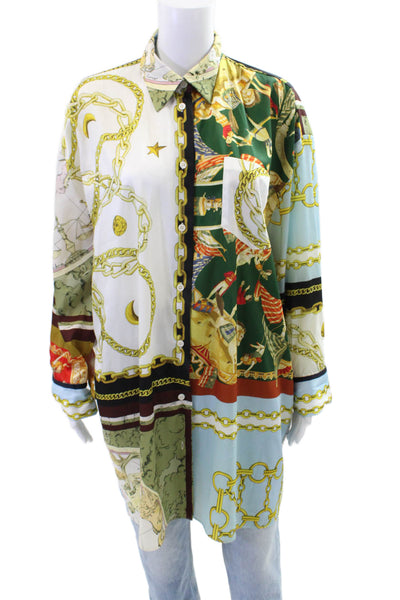 Zara Womens Button Collared Sleek Printed Blouse Green Size XS