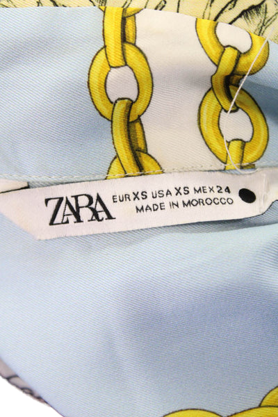 Zara Womens Button Collared Sleek Printed Blouse Green Size XS