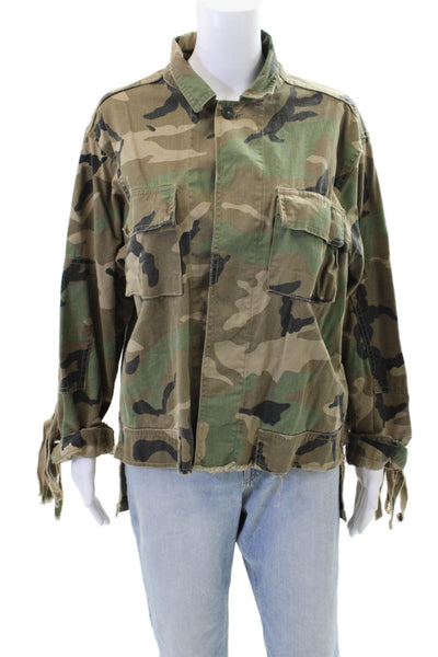 Zara Woman Womens Long Sleeve Camo Printed Button Jacket Green Size S