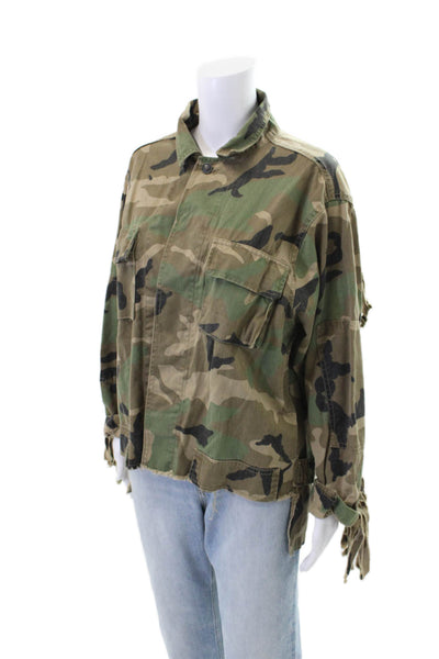 Zara Woman Womens Long Sleeve Camo Printed Button Jacket Green Size S
